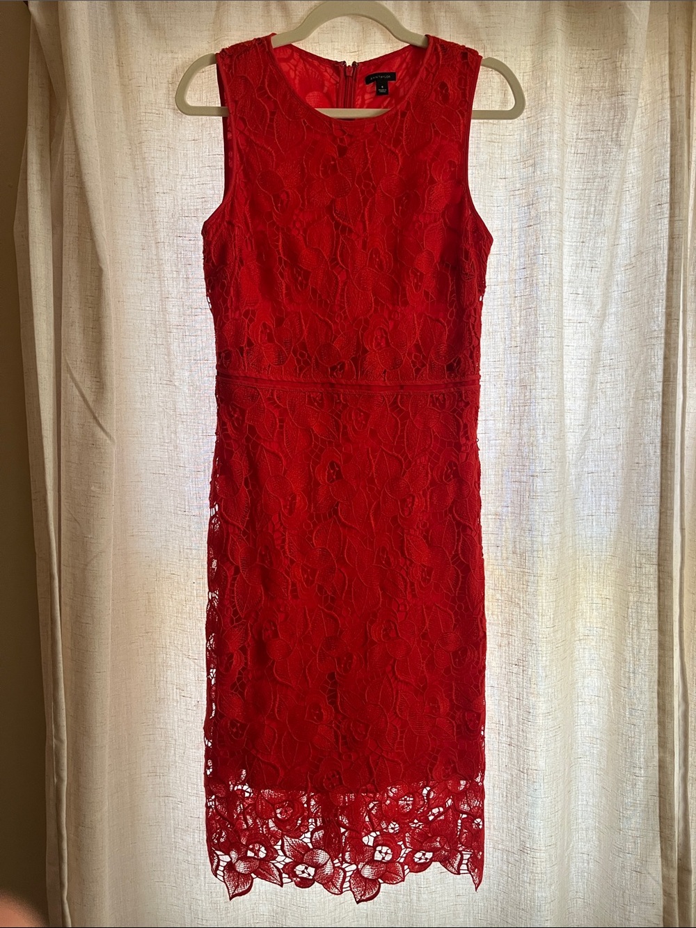 Ann Taylor Red Floral Lace Sheath Dress
